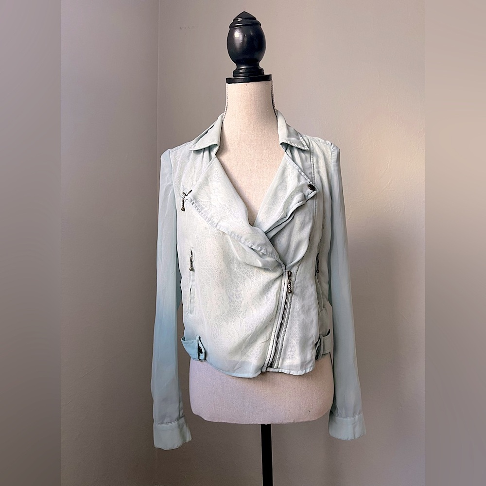 Everly seafoam green sheer lace jacket size small